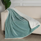Microfibre Teddy Sherpa Throw Blanket - Sage Green