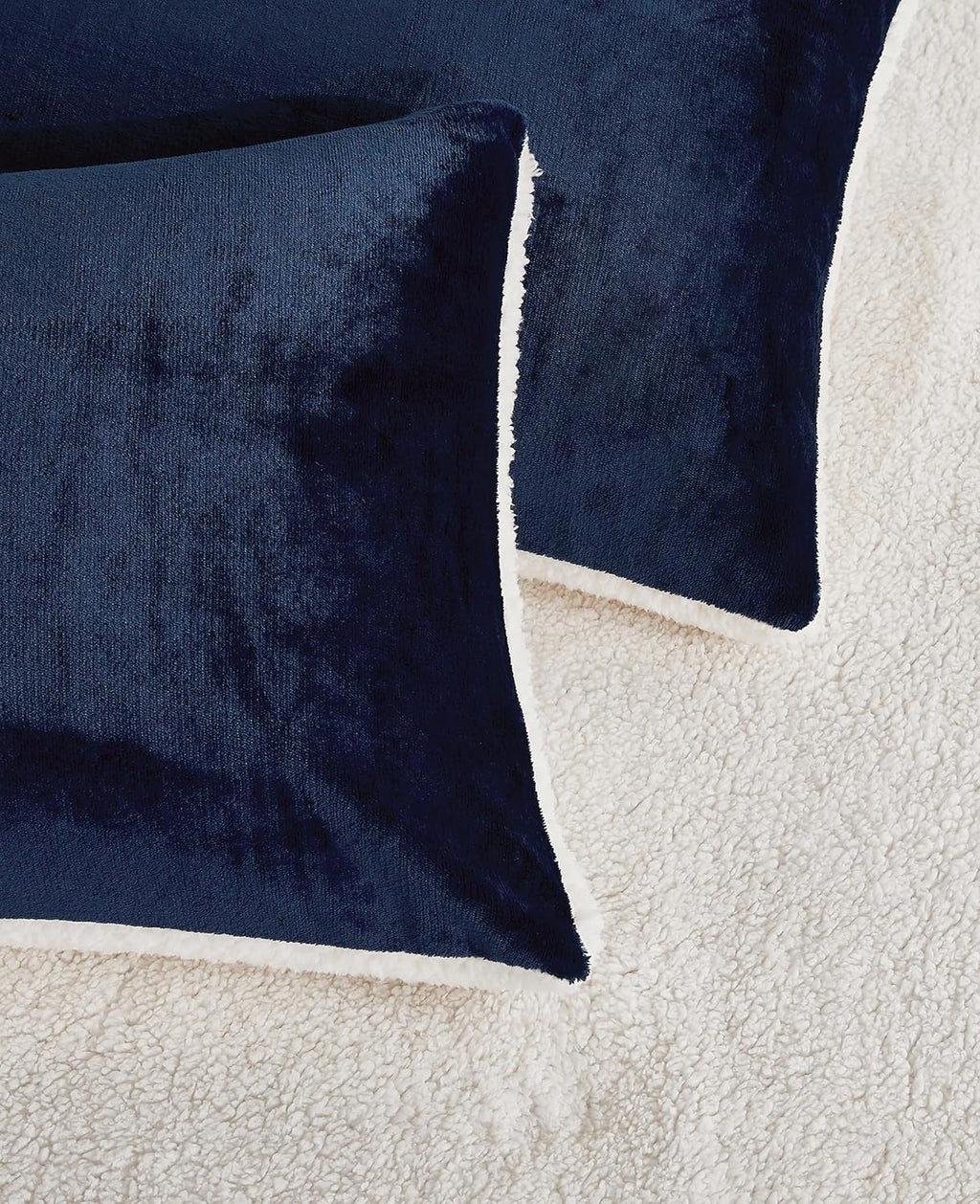 Teddy Sherpa Standard Pillowcases - Twin-Pack - Navy Blue - 48cm x 73cm