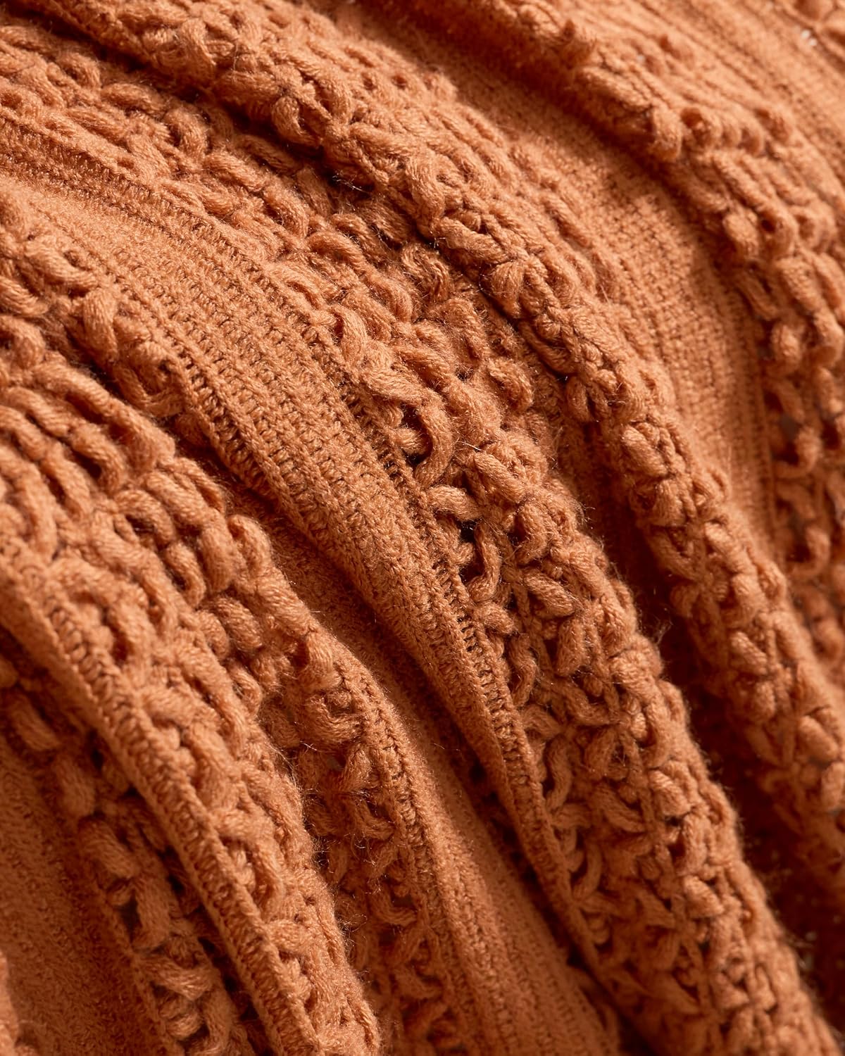 Boho Open-Knitted Throw - Terracotta, 130x170cm