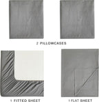 Vintage Washed Microfibre Sheet Set with Pillowcases - Grey