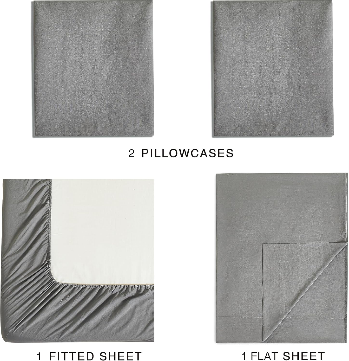 Vintage Washed Microfibre Sheet Set with Pillowcases - Grey