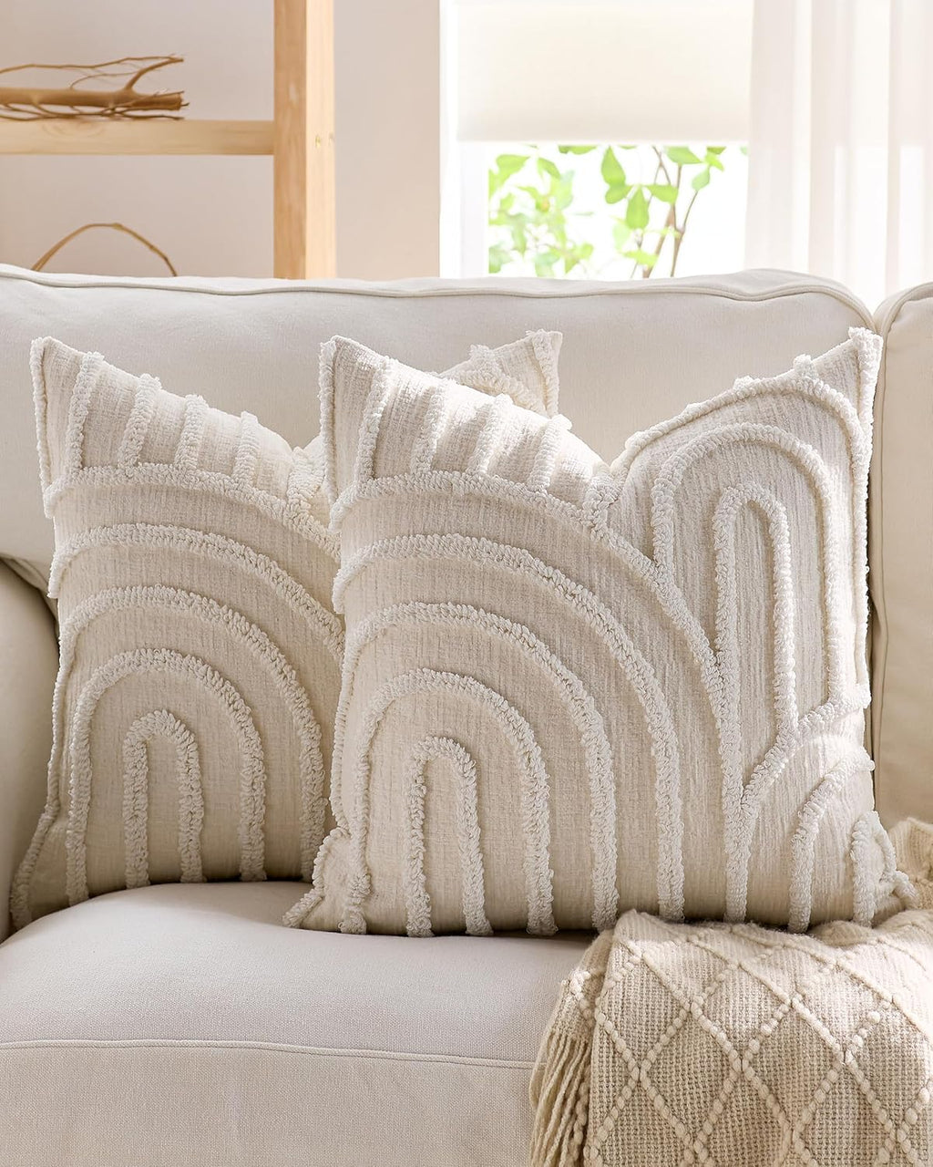 Tufted Arch Cushion Covers - Twin-Pack - Snow, 45cm x 45cm