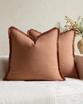 Linen-Cotton Cushion Covers with Tassels, Set of 2, Terracotta, 45x45cm