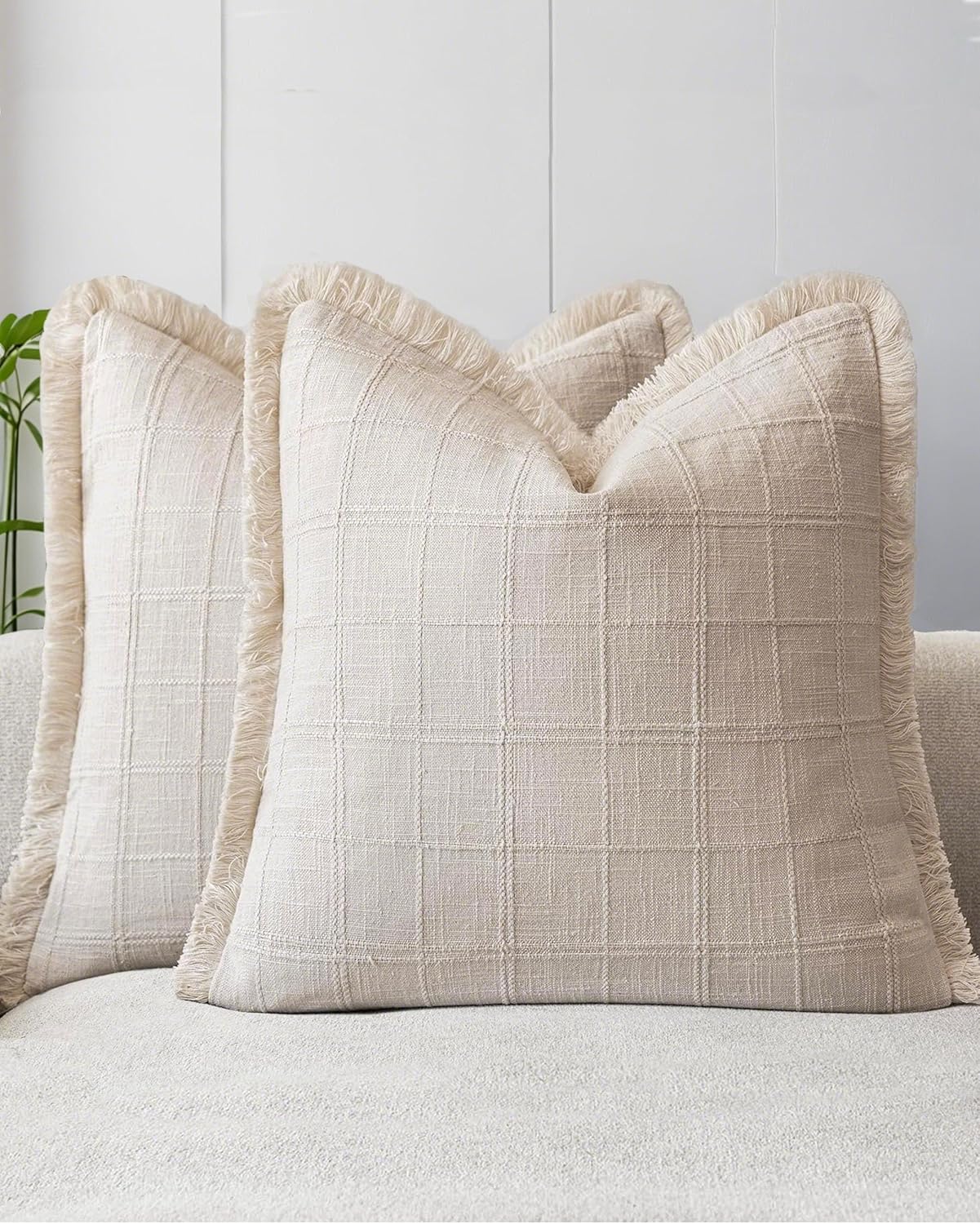 Linen-Look Cushion Covers - Twin-Pack - Beige, 45cm x 45cm