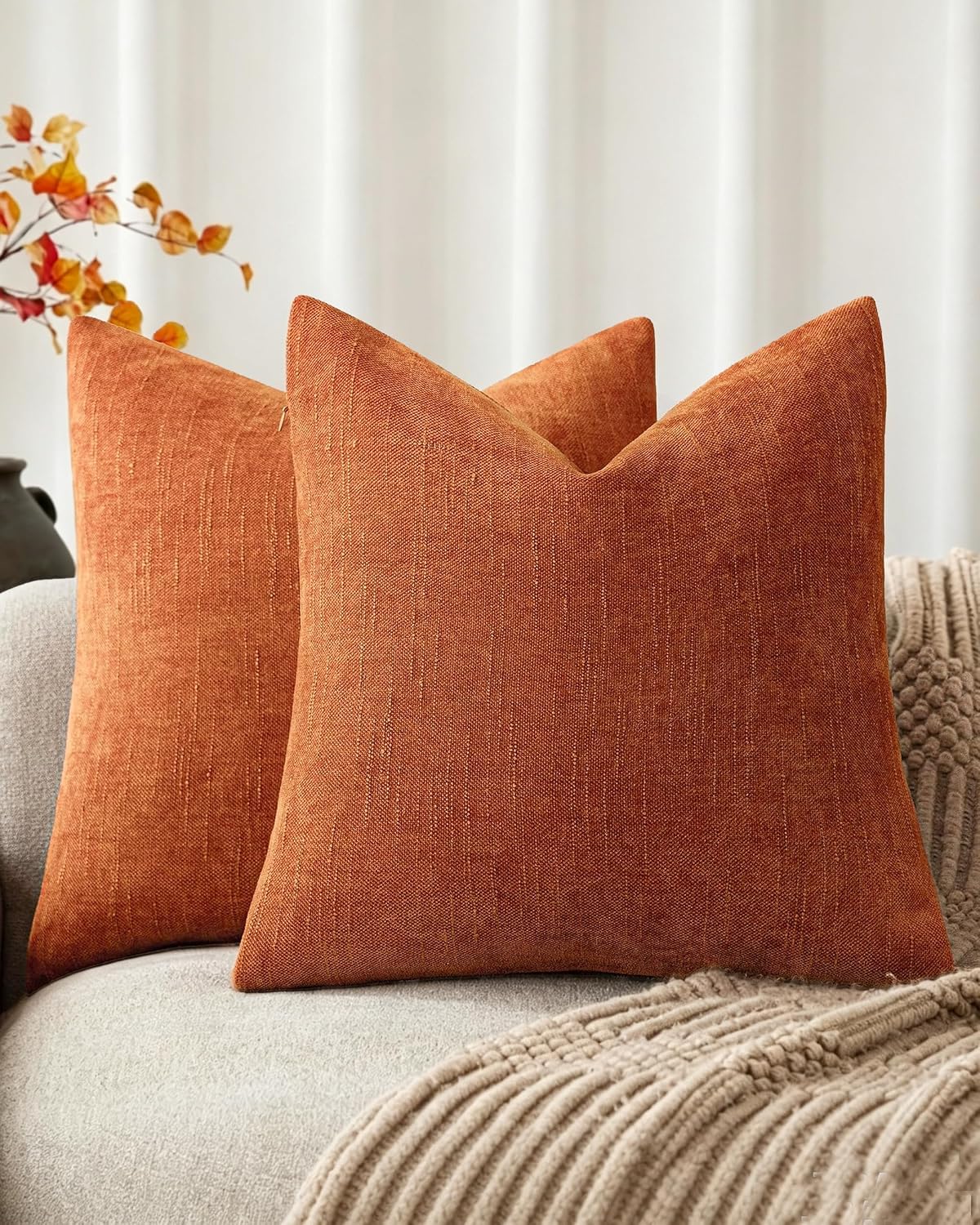 Chenille Haze-Textured Cushion Covers - Pack of 2 - Burnt Orange, 45cm x 45cm
