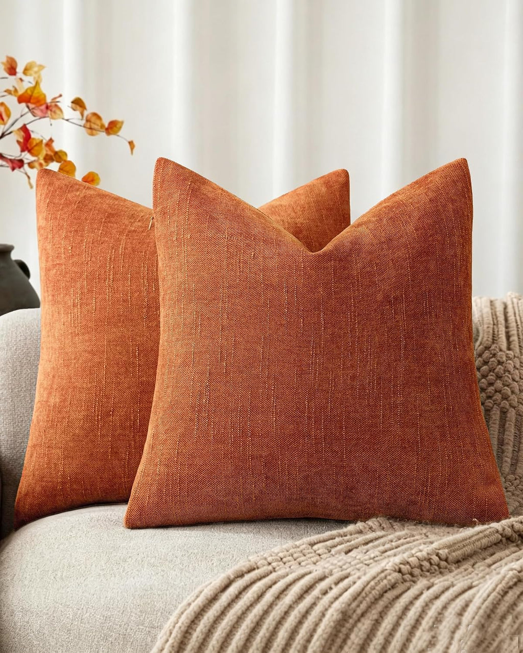 Chenille Haze - European Pillowcases - Pack of 2 - Burnt Orange, 65cm x 65cm