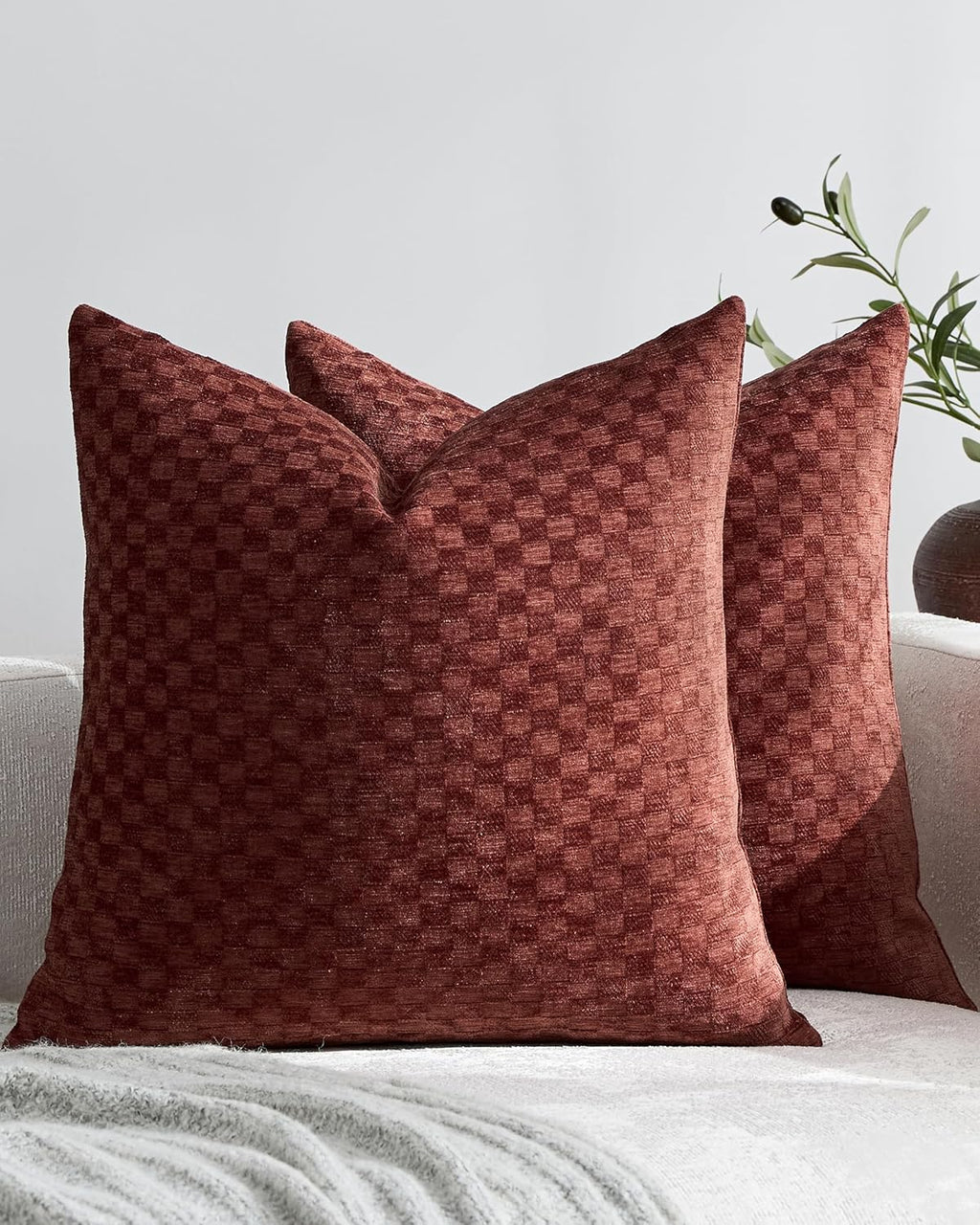 Chenille Waffle Cushion Covers - Twin-Pack - Rust, 45cm x 45cm