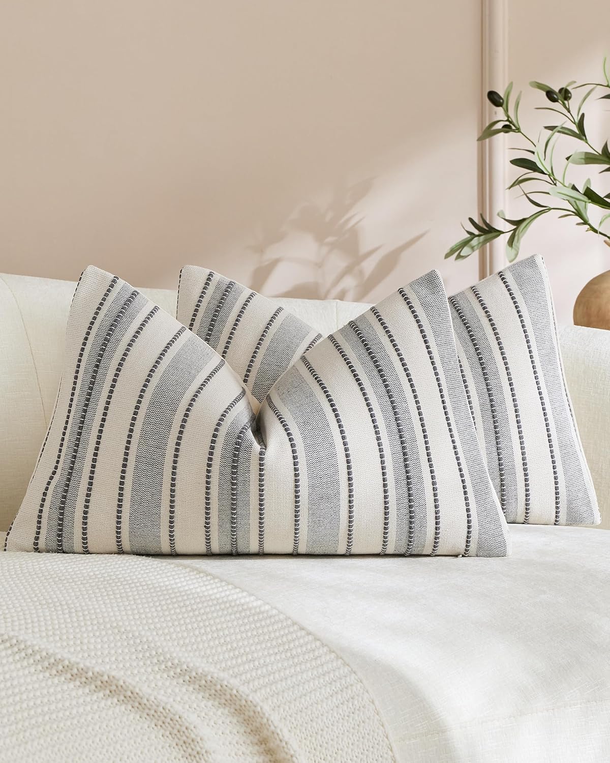 Heritage Linear Woven Cushion Covers - Twin-Pack - Light Grey, 30cm x 50cm