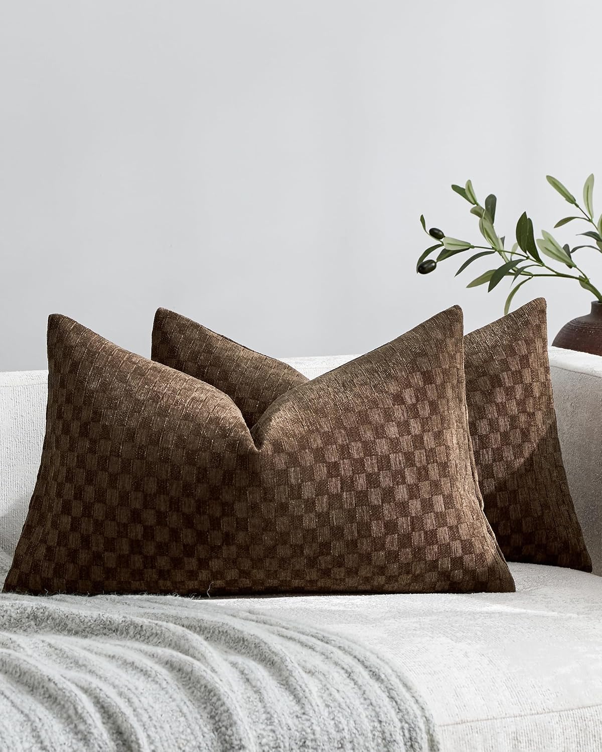 Chenille Waffle Cushion Covers - Twin-Pack - Brown, 30cm x 50cm
