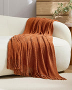 Chenille Knitted Throw - Terracotta, 130x170cm