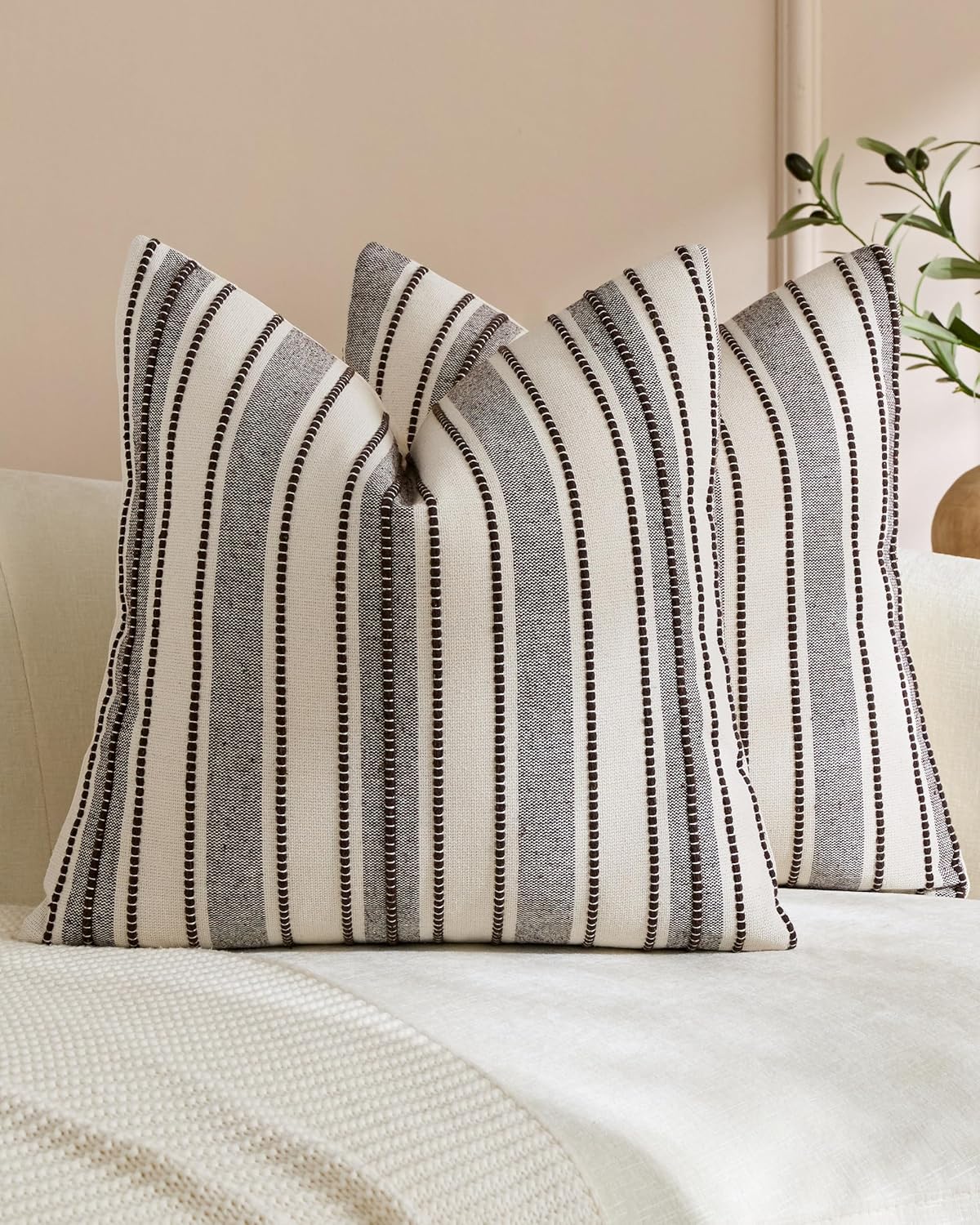 Heritage Linear Woven Cushion Covers - Twin-Pack - Brown, 45cm x 45cm