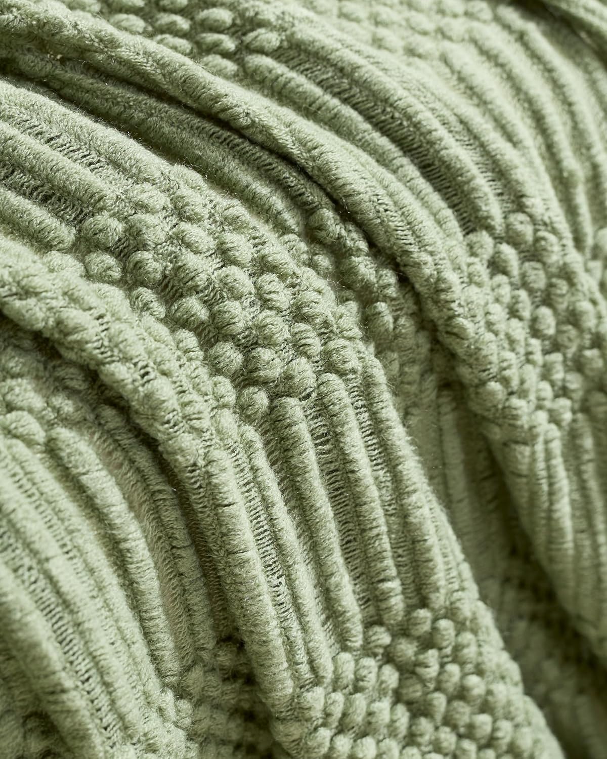 Bobble Textured Knitted Throw - Sage Green, 130x170cm