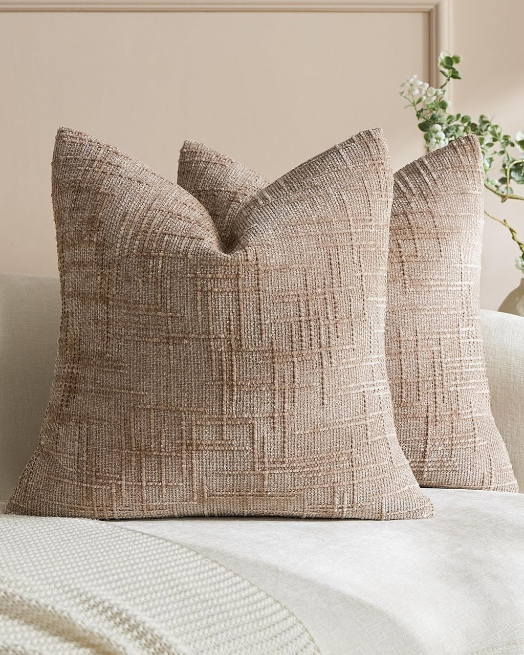 Chenille-Textured Cushion Covers - Twin-Pack - Camel, 45cm x 45cm