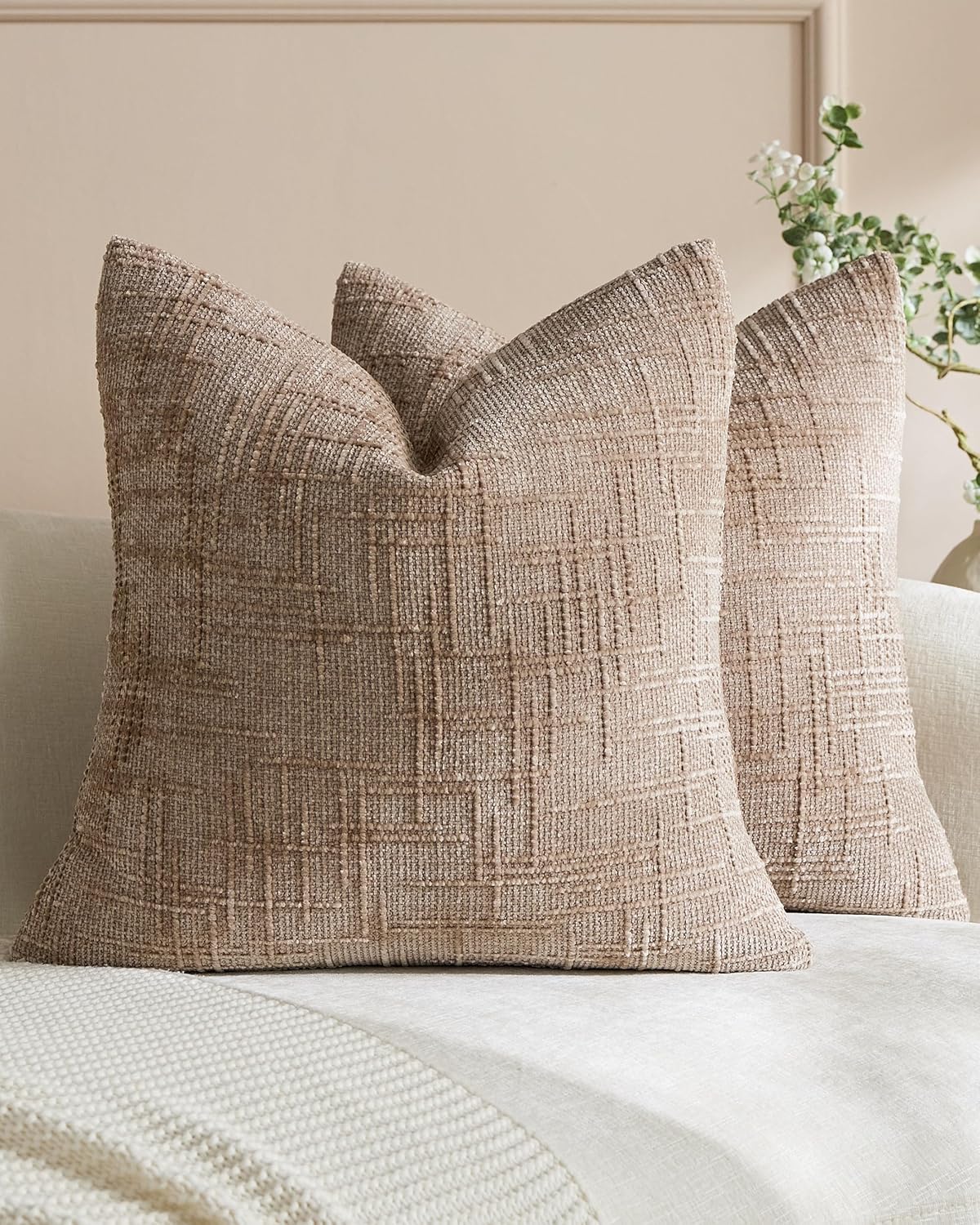 Chenille-Textured Cushion Covers - Twin-Pack - Camel, 45cm x 45cm