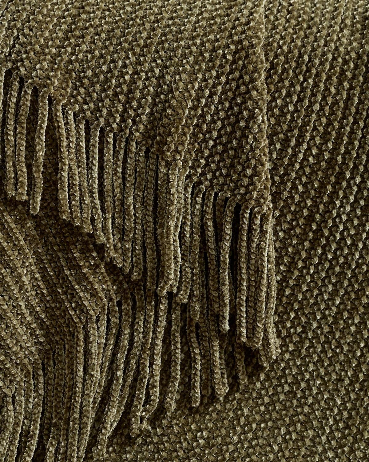 Chenille Knitted Throw - Khaki Green, 130x170cm