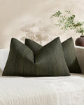 Linen Blend Striped Cushion Covers, Set of 2, Olive, 30x50cm