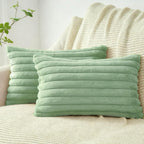 Faux Fur Cushion Covers - Twin-Pack - Sage - 30cm x 50cm