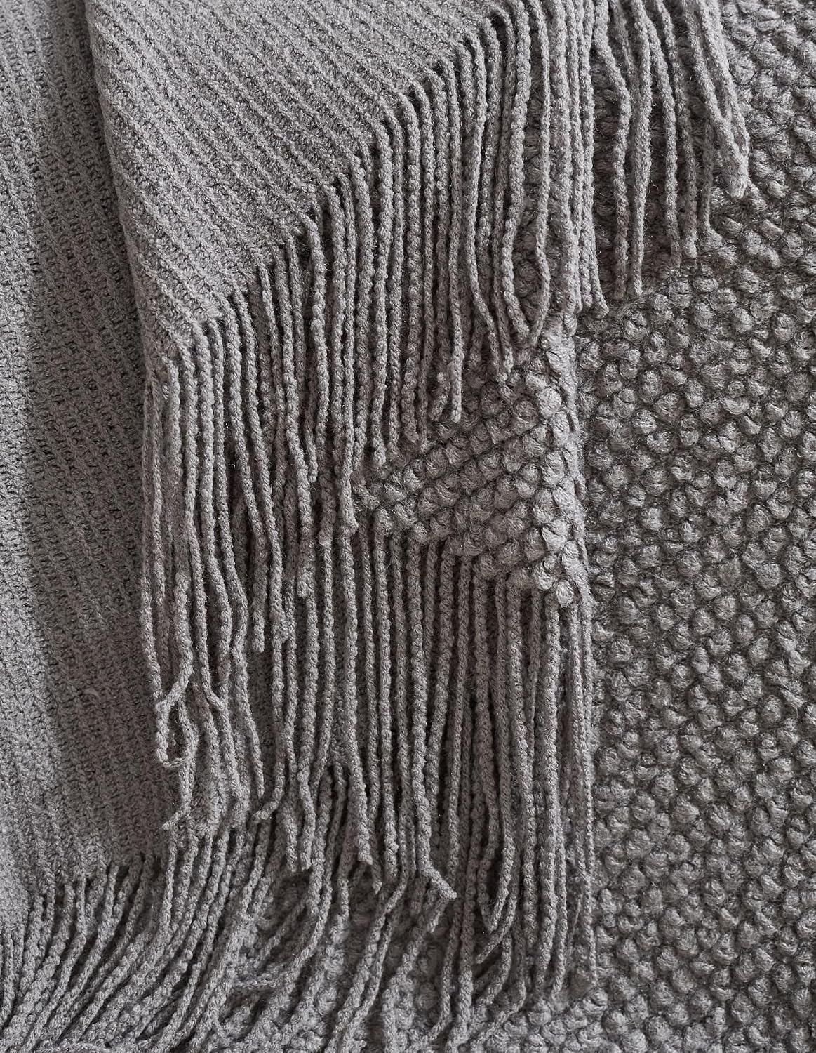 Micro Plush Knitted Woven Throw Blanket - Grey