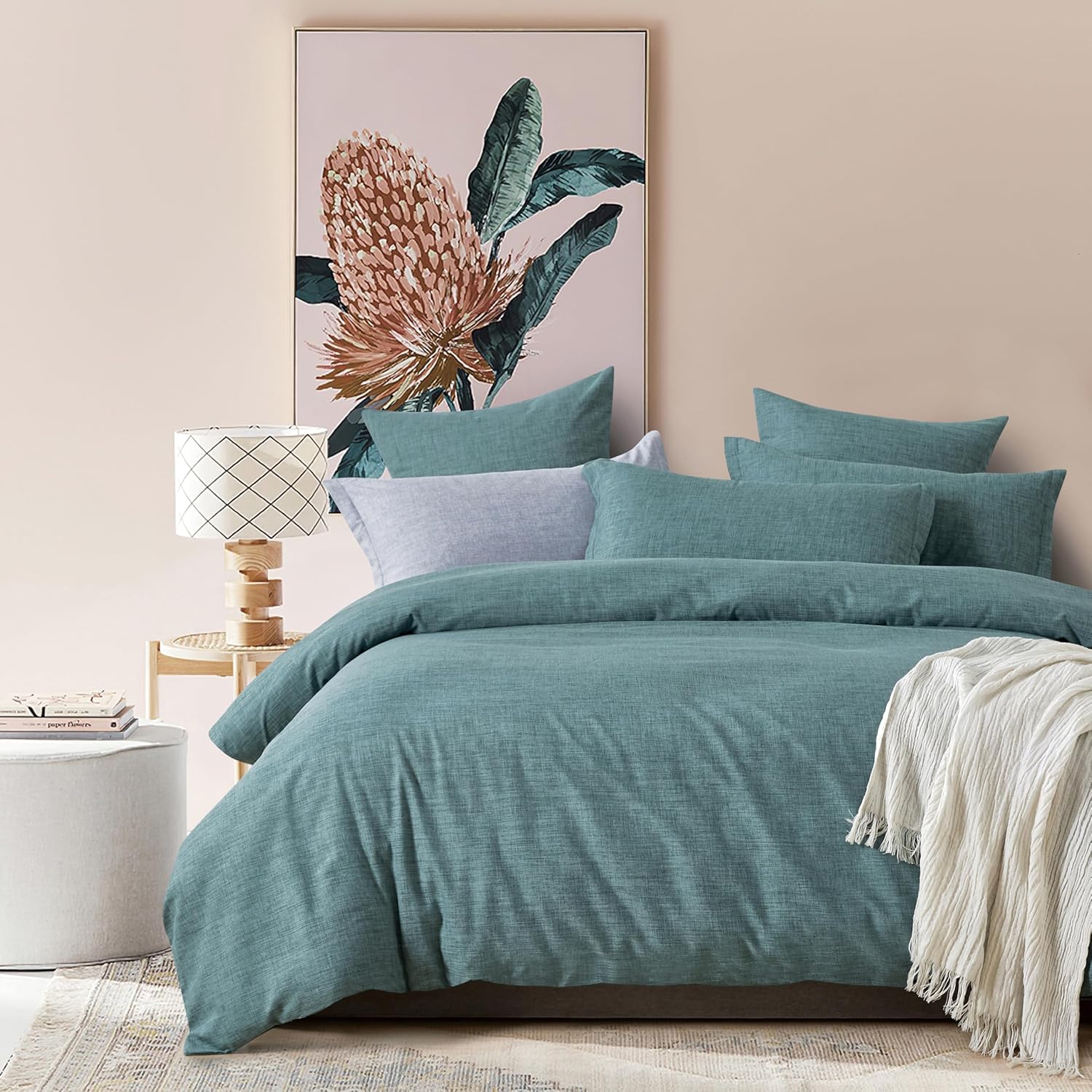 Linen Like Bed Quilt Cover Set – Green