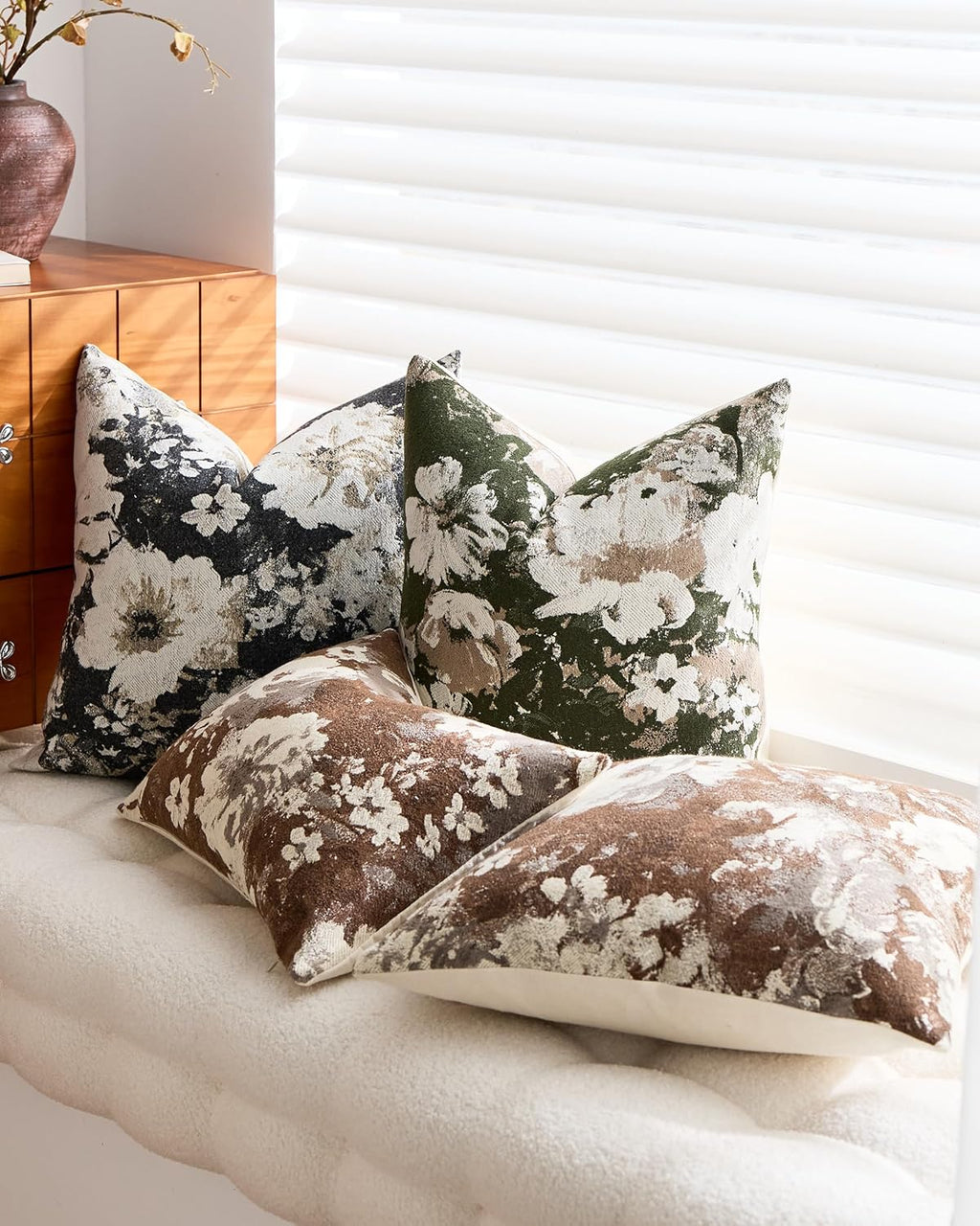 Vintage Floral Chenille Cushion Covers - Twin-Pack - Black, 45cm x 45cm