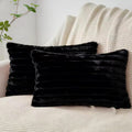 Faux Fur Cushion Covers - Twin-Pack - Black - 30cm x 50cm