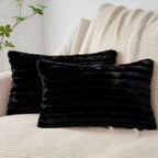 Faux Fur Cushion Covers - Twin-Pack - Black - 30cm x 50cm