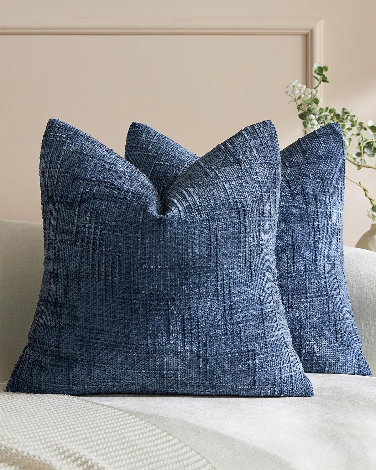 Chenille-Textured Cushion Covers - Twin-Pack - Denim, 45cm x 45cm