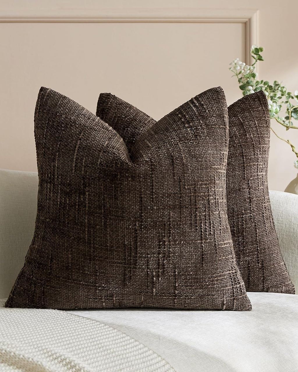 Chenille-Textured Cushion Covers - Twin-Pack - Brown, 45cm x 45cm