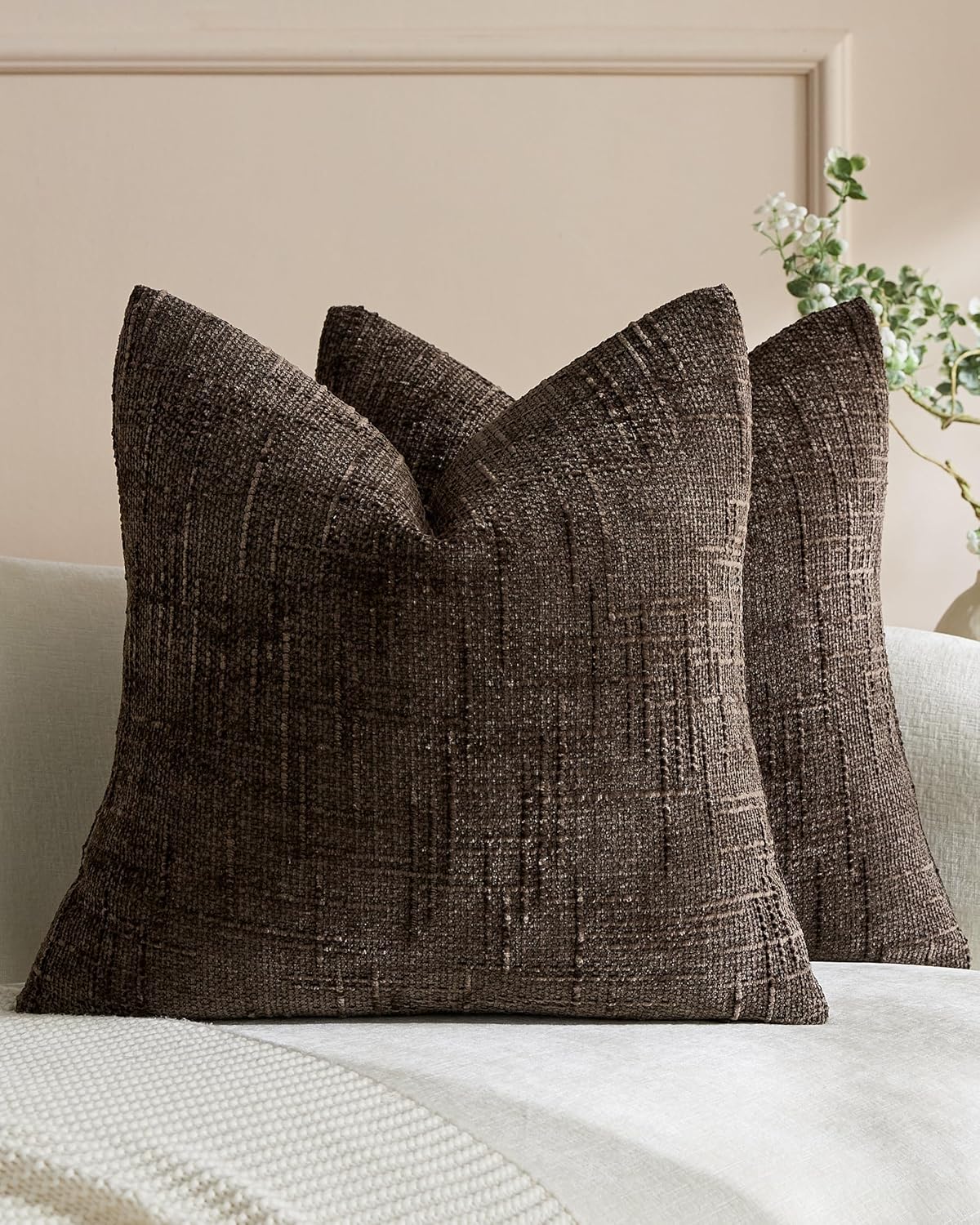 Chenille-Textured Cushion Covers - Twin-Pack - Brown, 45cm x 45cm