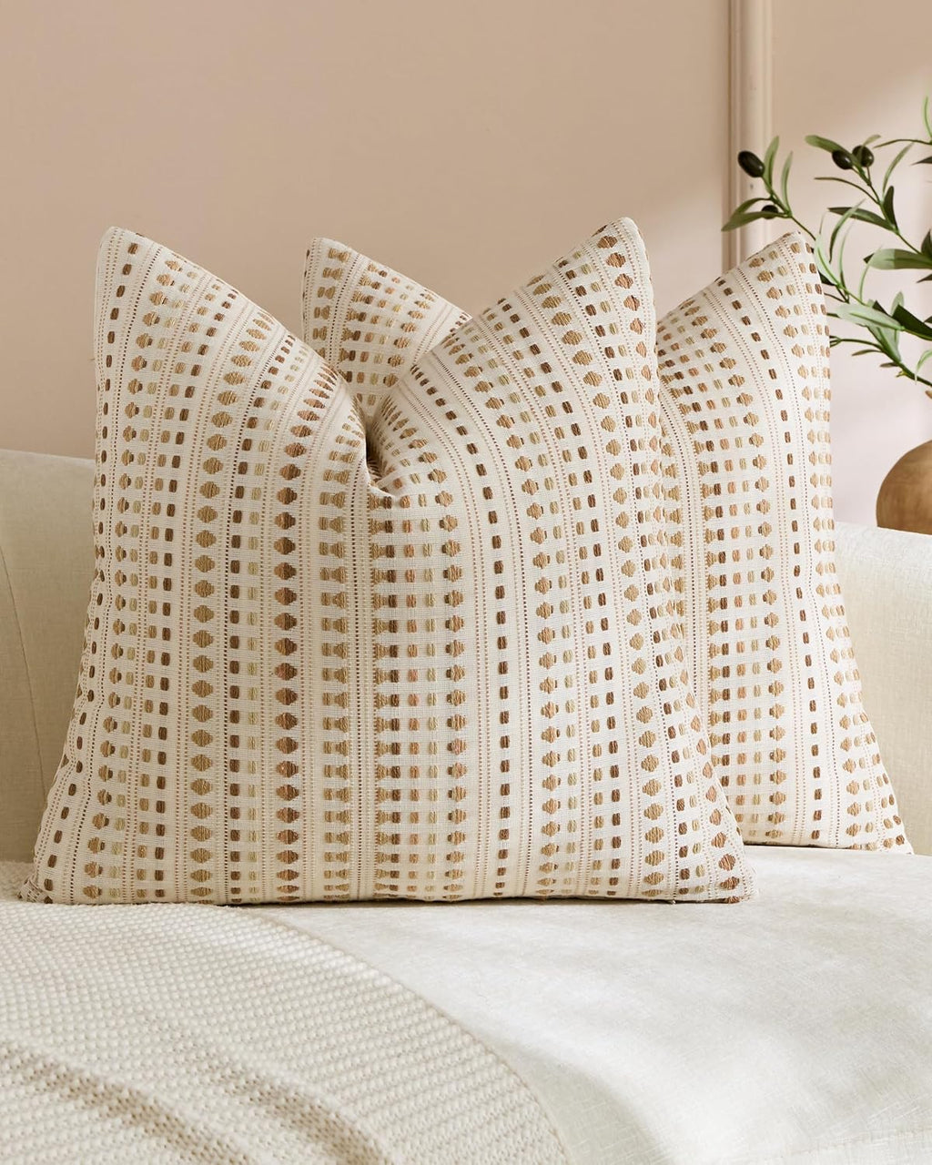 Bohemian Dot Woven Cushion Covers - Twin-Pack - Beige, 45cm x 45cm