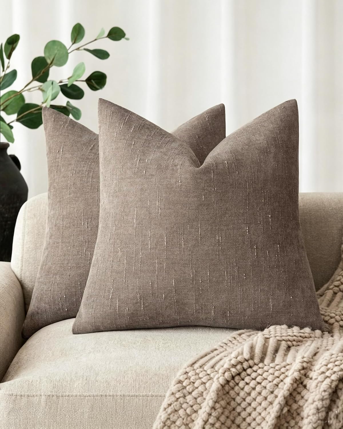 Chenille Haze-Textured Cushion Covers - Pack of 2 - Taupe, 50cm x 50cm