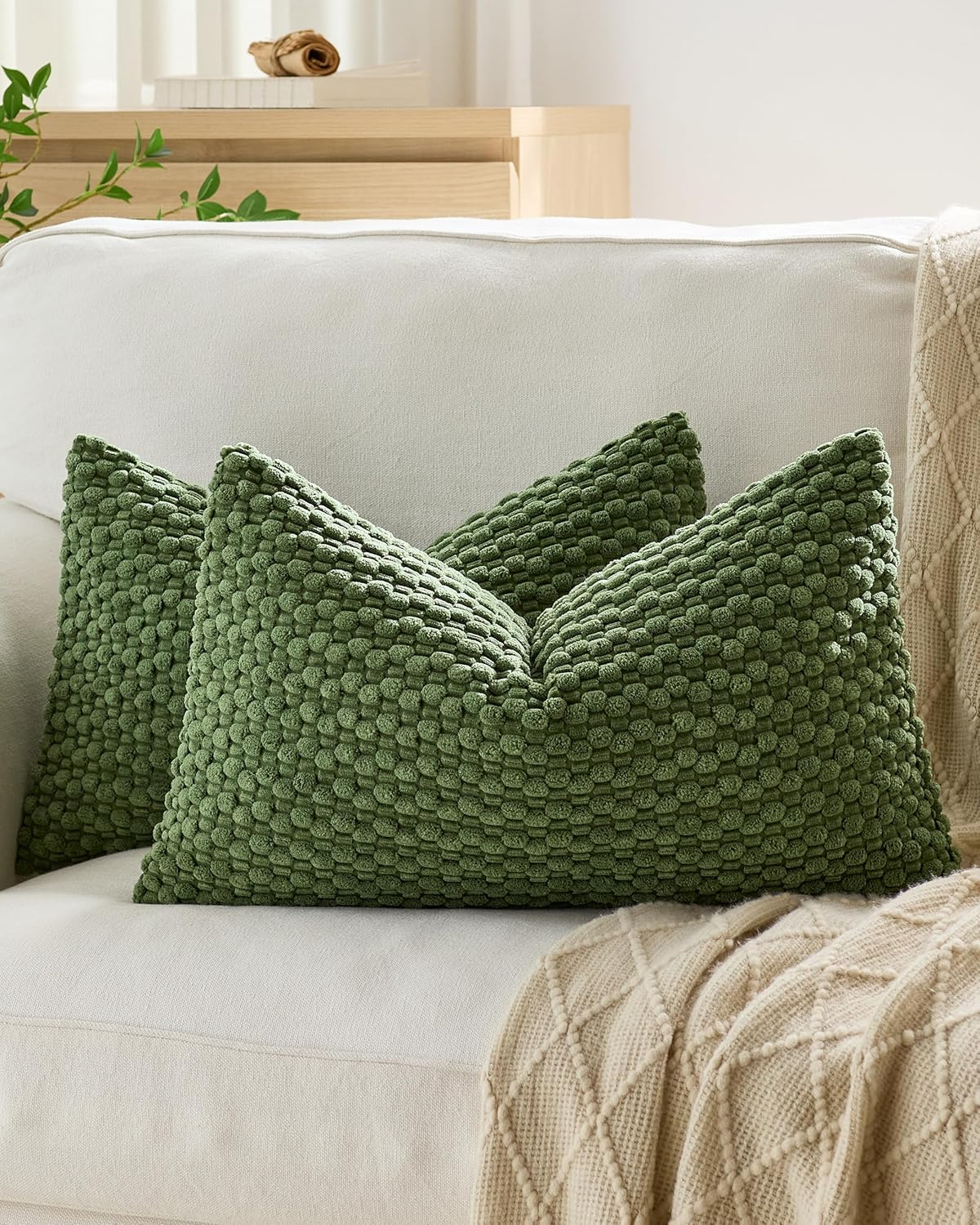 Bubble Corn Cushion Covers - Twin-Pack - Khaki Green, 30cm x 50cm