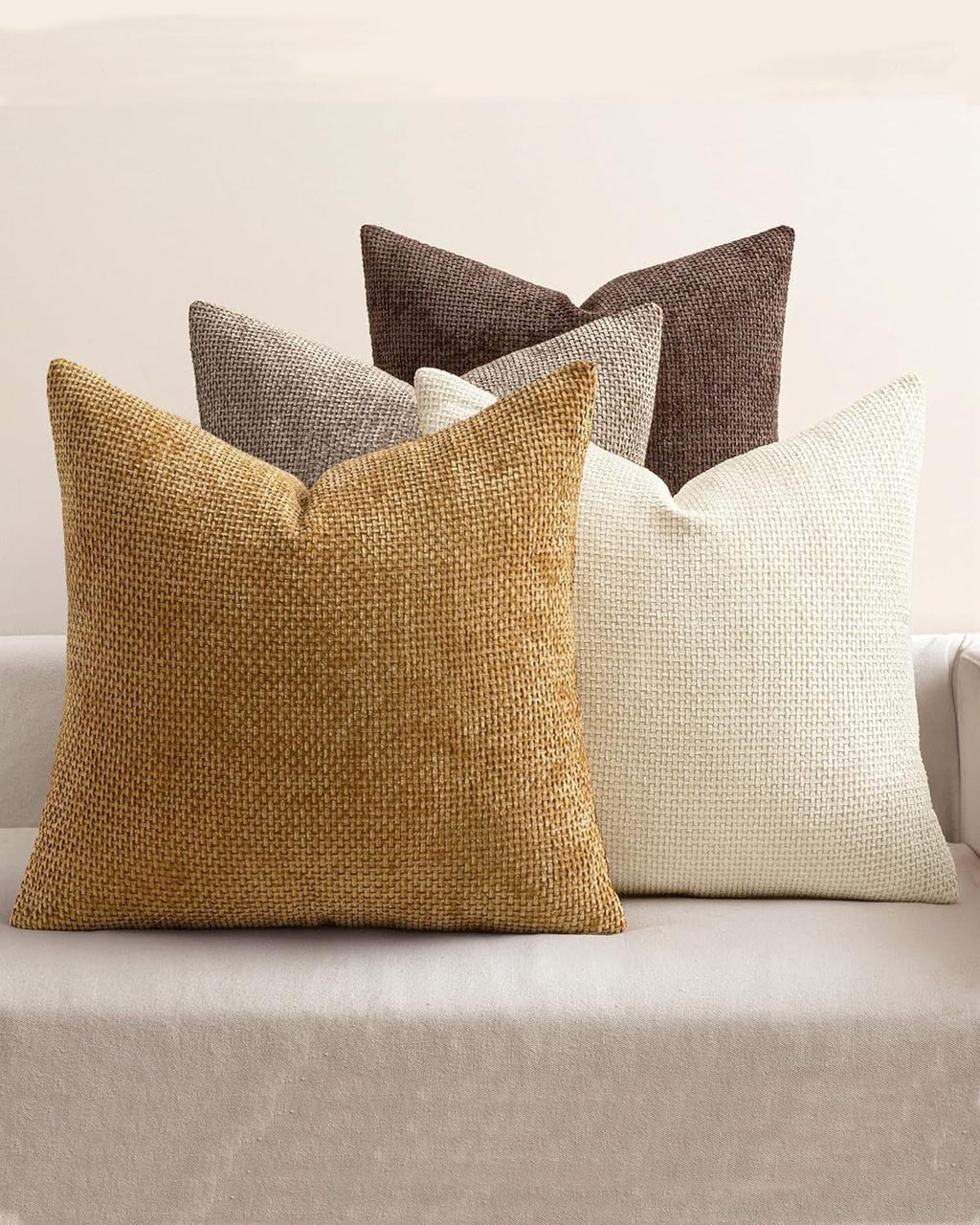 Chenille Grid Cushion Covers - Pack of 4 - Warm Brown, 45cm x 45cm