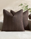 Linen Blend Striped Cushion Covers, Set of 2, Dark Brown, 45x45cm