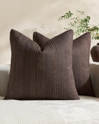 Linen Blend Striped Cushion Covers, Set of 2, Dark Brown, 45x45cm