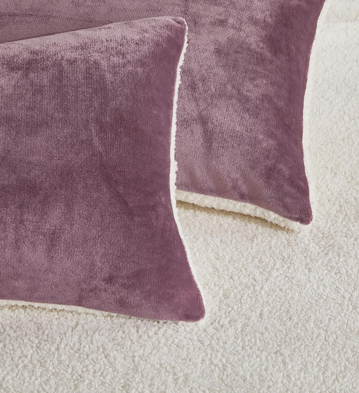 Teddy Sherpa European Pillowcases - Twin-Pack - Mauve - 65cm x 65cm