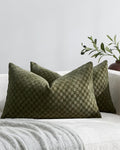 Chenille Waffle Cushion Covers - Twin-Pack - Khaki Green, 30cm x 50cm