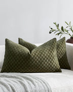 Chenille Waffle Cushion Covers - Twin-Pack - Khaki Green, 30cm x 50cm