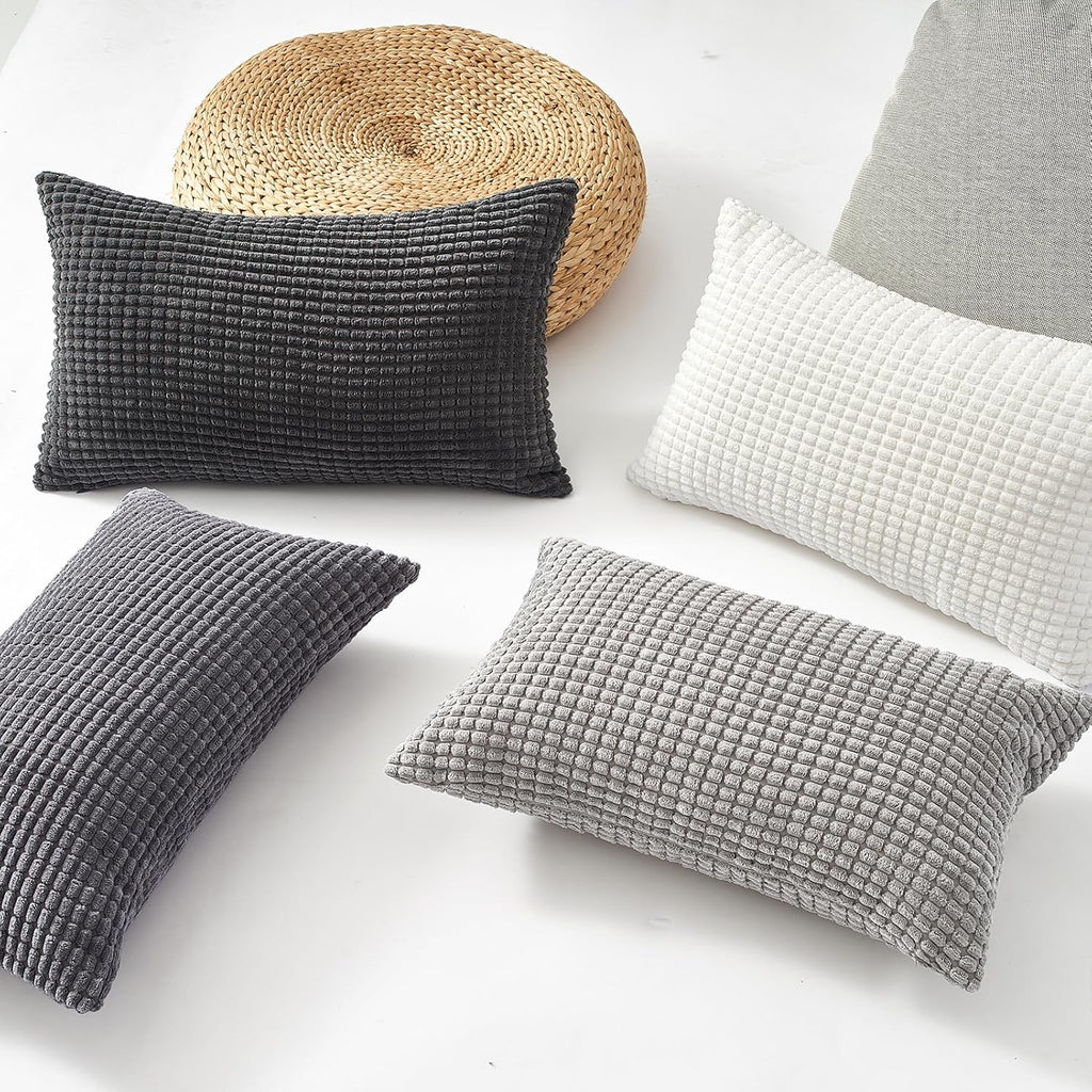 Corduroy Corn Grain Cushion Covers - Pack of 4 Mix of Grey Shades - 30cm x 50cm