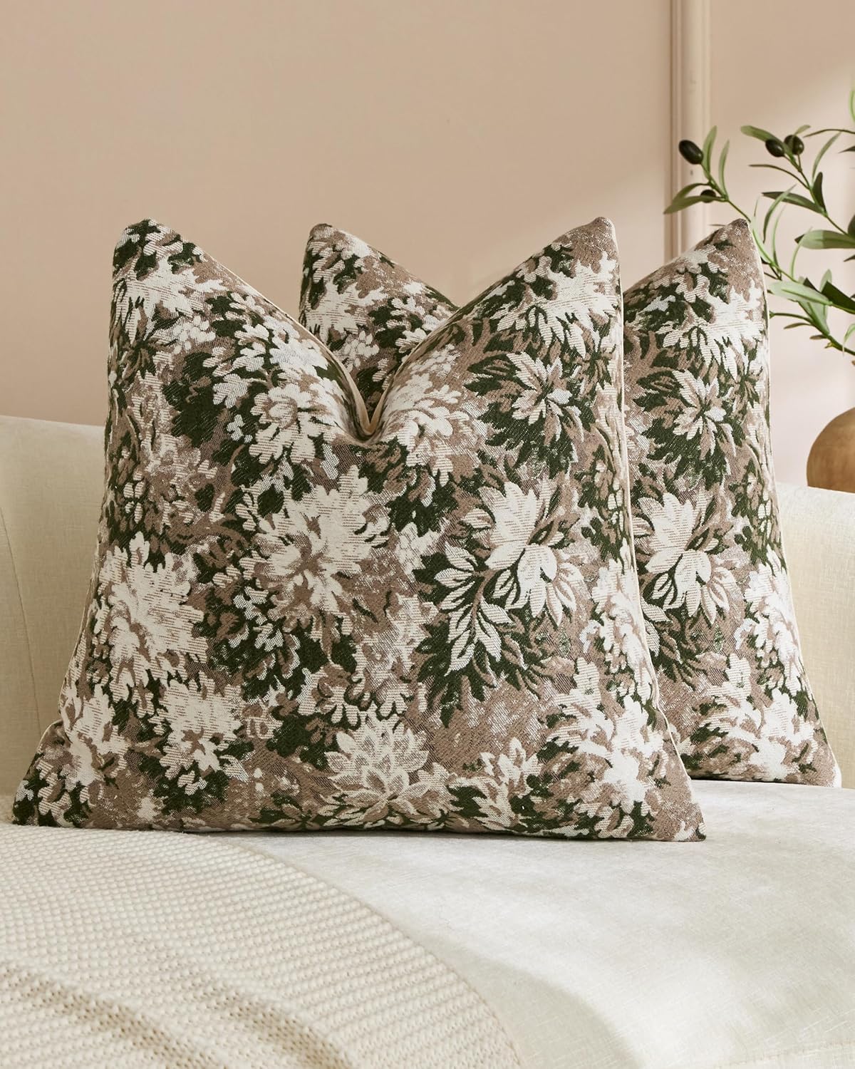 Vintage Botanical Chenille Cushion Covers - Twin-Pack - Green, 45cm x 45cm