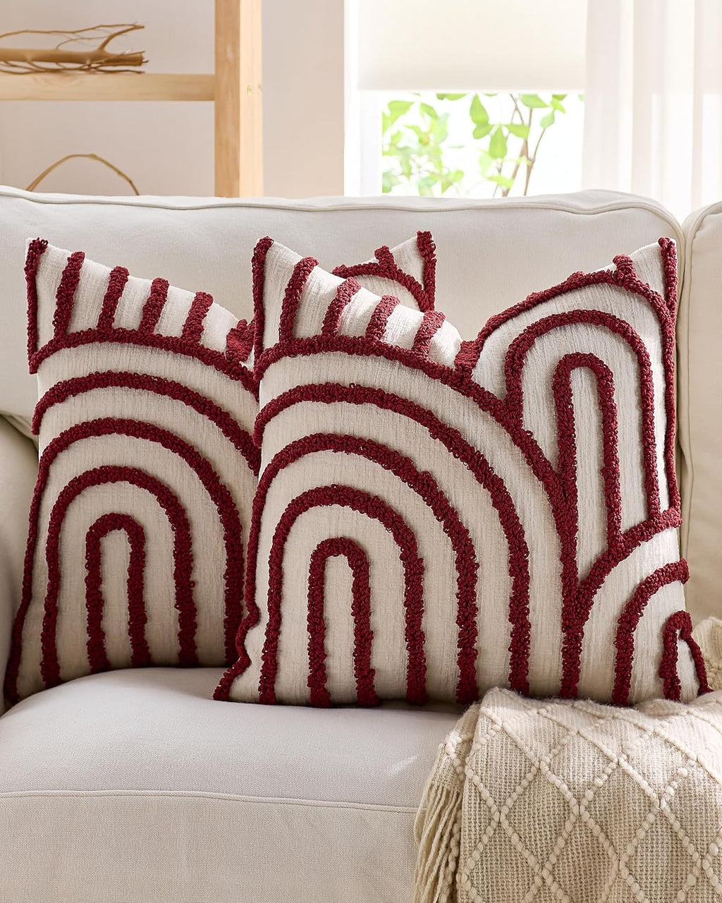 Tufted Arch Cushion Covers - Twin-Pack - Burgundy, 45cm x 45cm