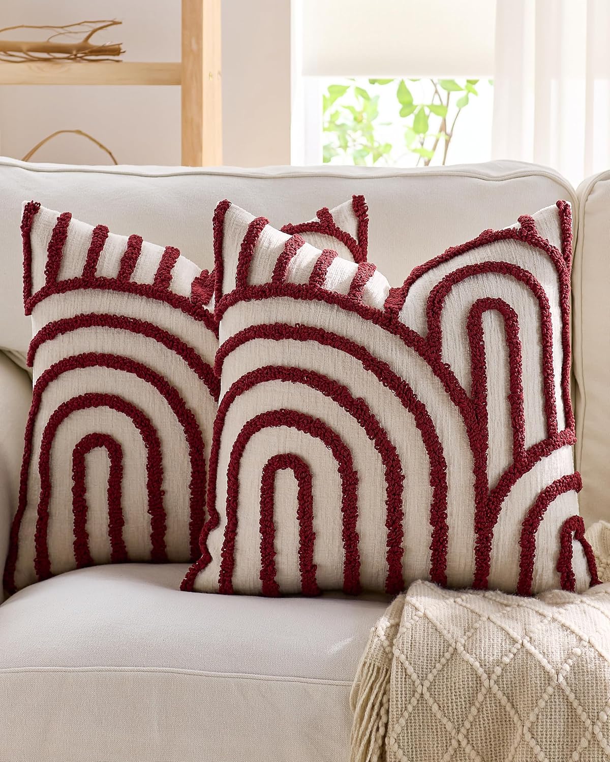 Tufted Arch Cushion Covers - Twin-Pack - Burgundy, 45cm x 45cm