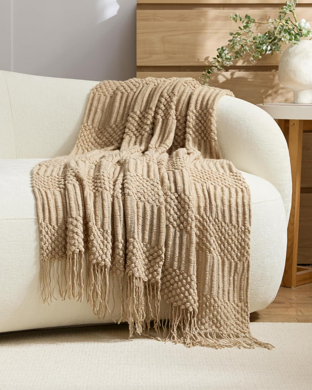 Bobble Textured Knitted Throw - Natural, 130x170cm