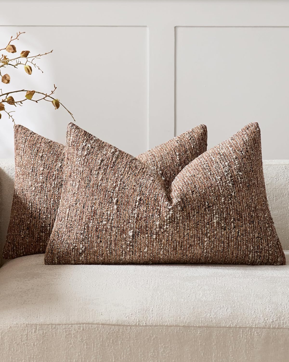 Speckled Bouclé Cushion Covers - Twin-Pack - Brown, 30cm x 50cm