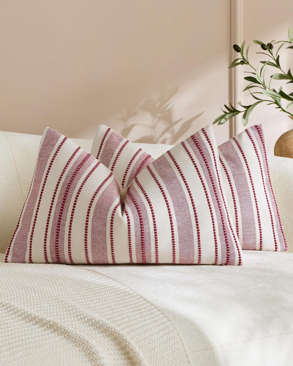 Heritage Linear Woven Cushion Covers - Twin-Pack - Burgundy, 30cm x 50cm