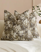 Vintage Botanical Chenille Cushion Covers - Twin-Pack - Beige, 45cm x 45cm