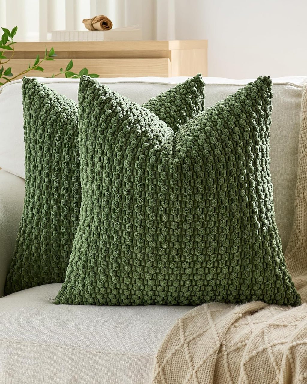 Bubble Corn Cushion Covers - Twin-Pack - Khaki Green, 45cm x 45cm