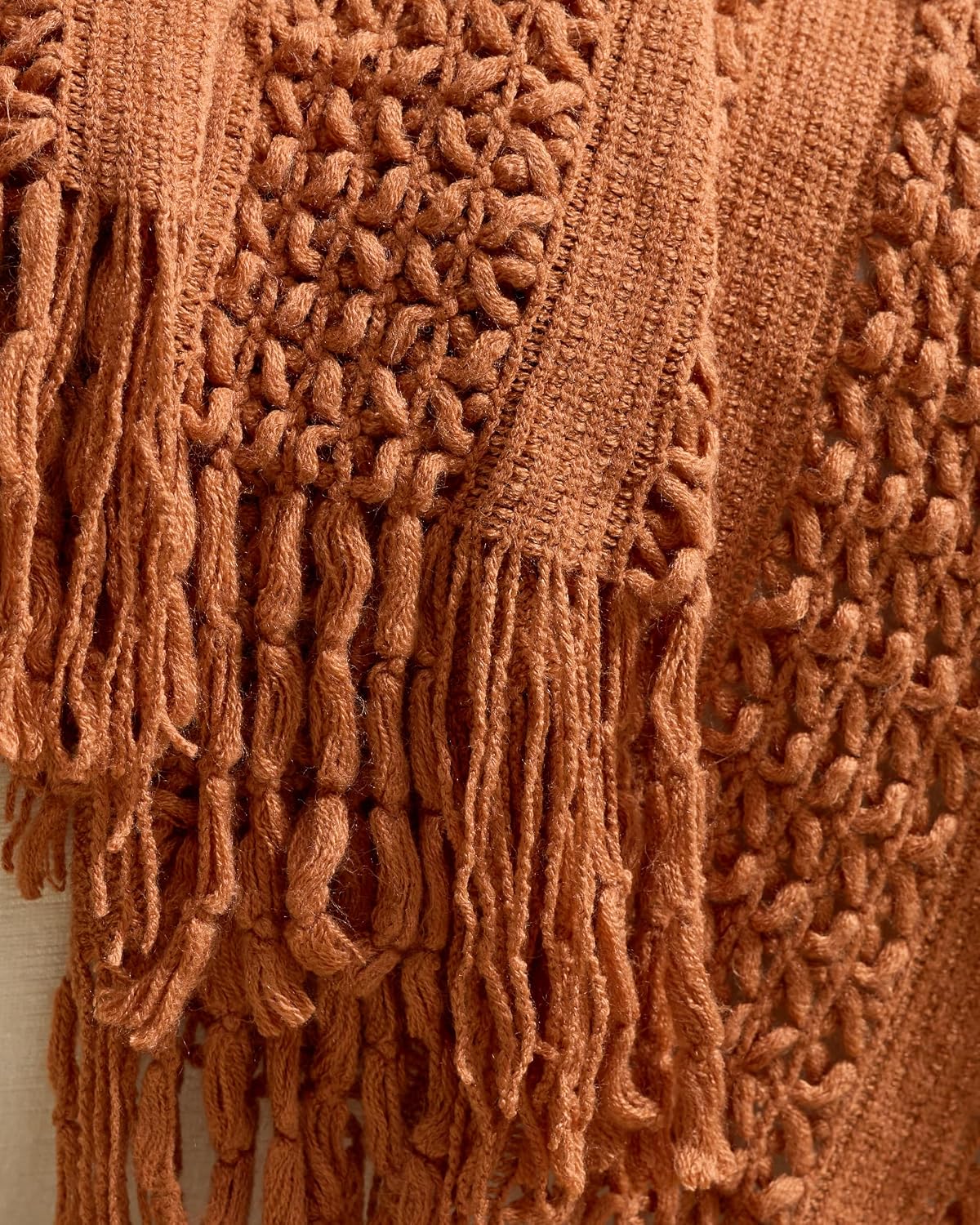 Boho Open-Knitted Throw - Terracotta, 130x170cm