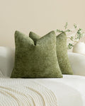 Chenille Grid Cushion Covers - Pack of 2 - Olive Green, 50cm x 50cm