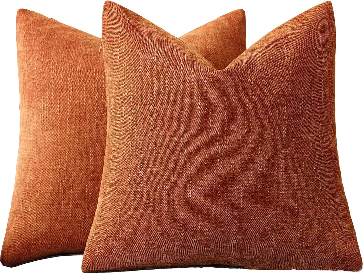 Chenille Haze-Textured Cushion Covers - Pack of 2 - Burnt Orange, 45cm x 45cm